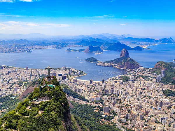 an aerial view of a coastal Latin American city