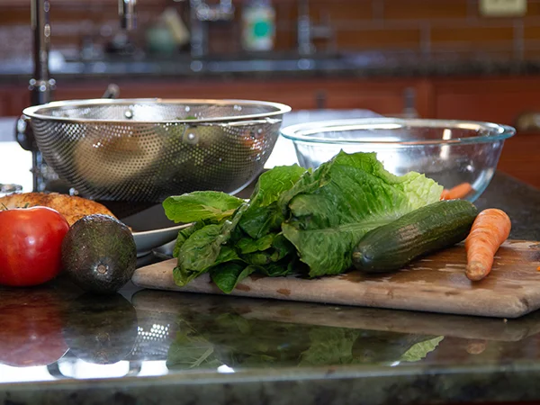 vegetables on a kitchen counter