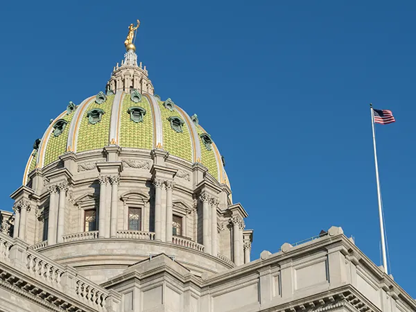 the domed roofline of the Harrisburg capitol building