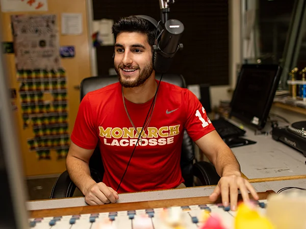 student dj in the radio studio