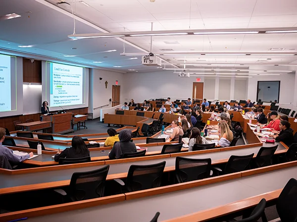 students at a lecture in a classroom 