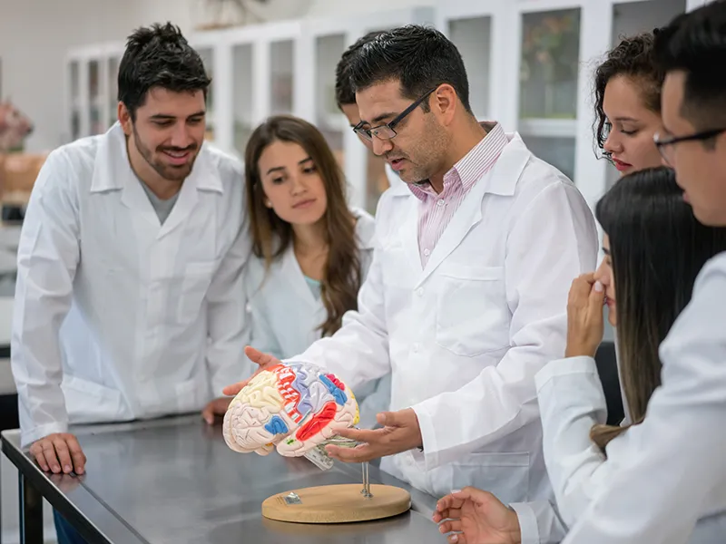 students in lab coats