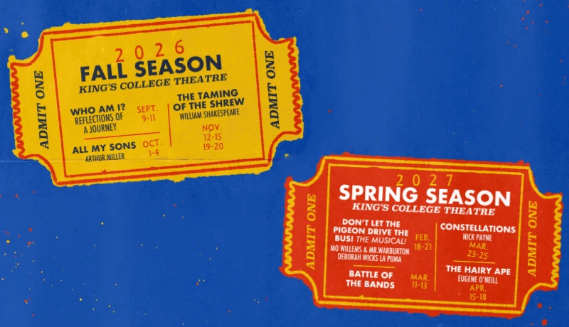 poster for the theatre season with two illustrations of tickets