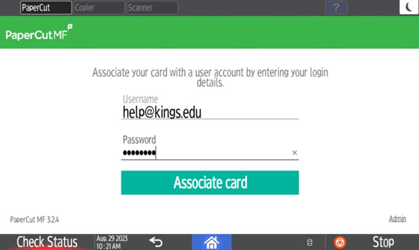 Associate Card login prompt