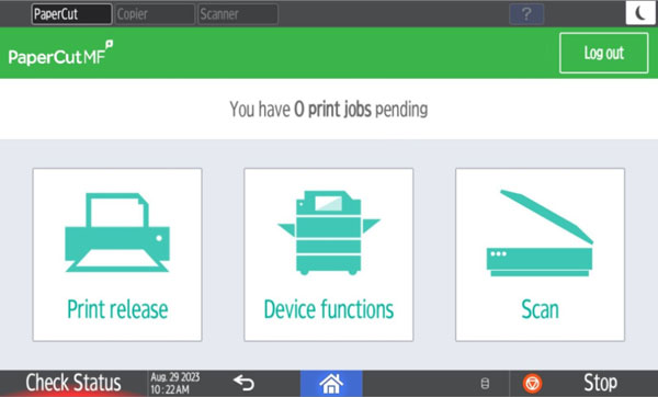 PaperCut main function screen