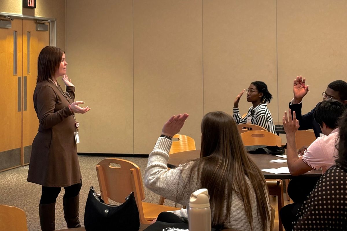 Students engaged in presentation. 