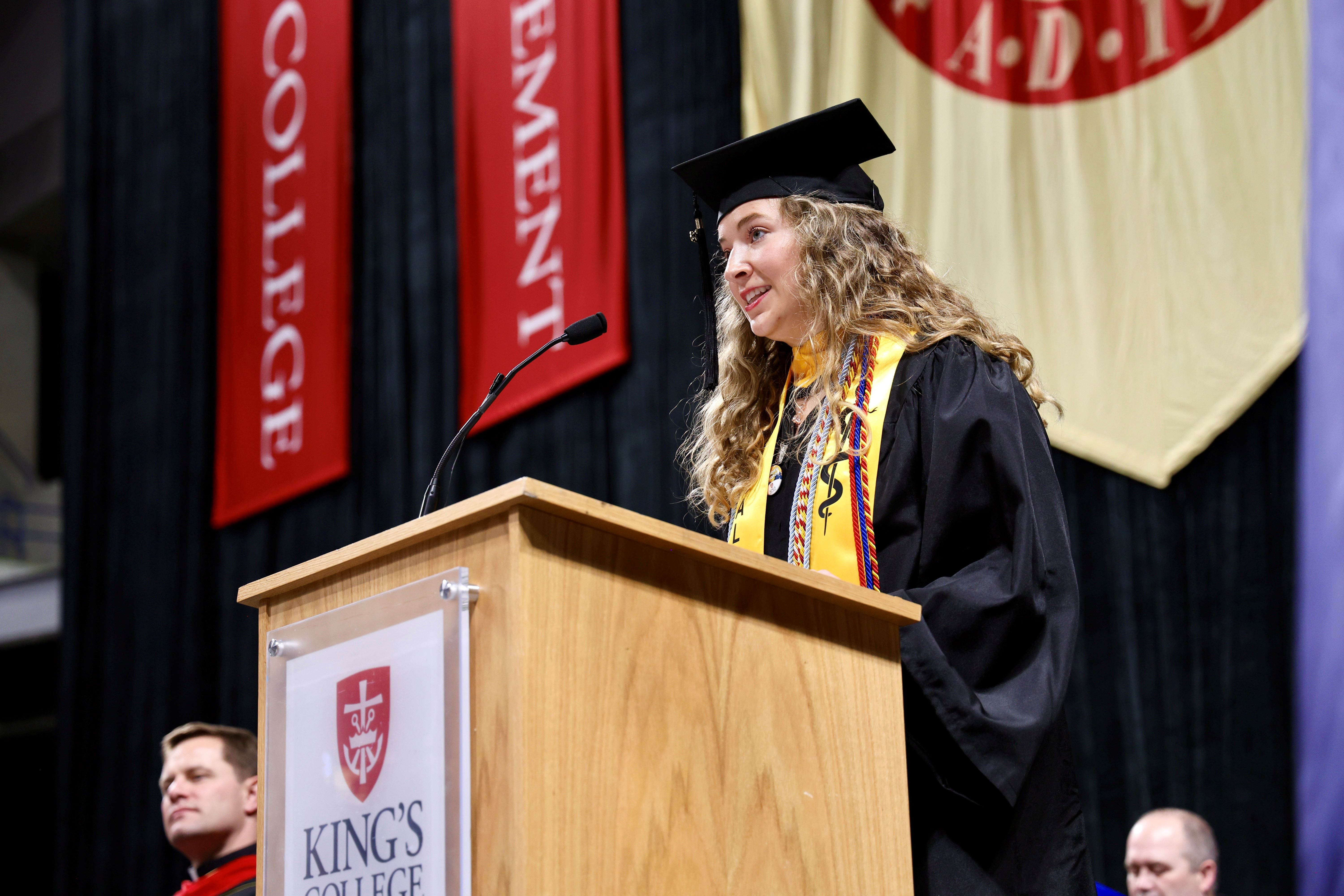 Class President Courtney Rose Grogan gives remarks at Commencement