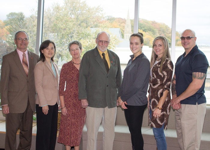 Pictured, from left, is Dr. Daniel Ghezzi, associate professor and chair of the mathematics department at King’s; Dr. WeiWei Zhang, associate professor of mathematics; Dr. Louise Berard; Dr. Anthony Berard, Jr.; Kayla Feairheller; and Kayla’s parents Deb 