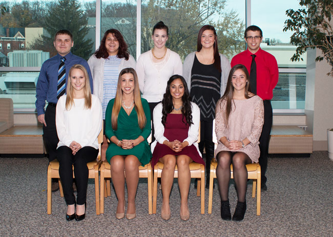 Pictured seated from the left is Brandy Popple, Britany Marra, Sundeep Bahl, and Alyssa Monaghan.  Pictured standing from the left is Jacob Kozak, Rebecca Willner, Katherine Cryan, Rachel Vidumsky, and Ryan Hettes.