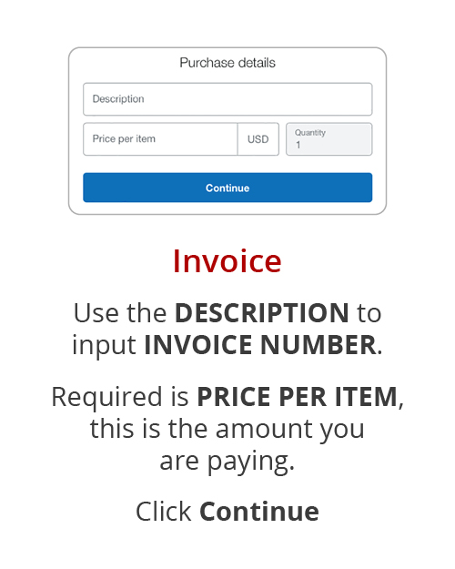 use description box to add invoice number, price per item is the amount you are paying