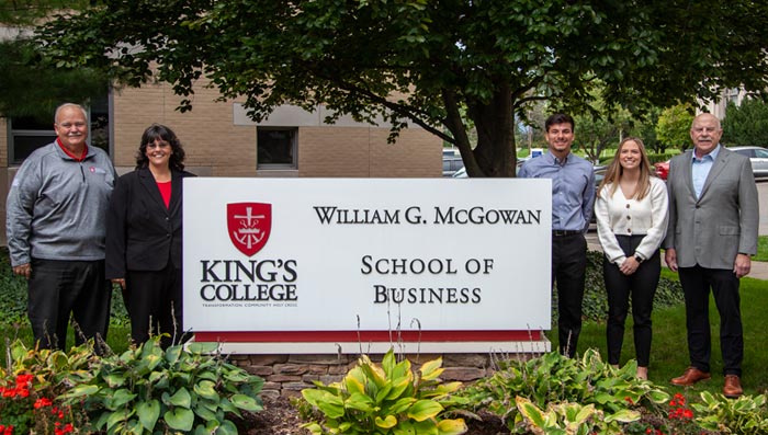 From left, Barry Williams, Dean of the William G. McGowan School of Business; Tara Shawver, Chair, Professor of Accounting; Aziz Atiyeh ’23, recipient; Kayla Supkowski ’24, recipient; and Ed Kearney ’74.