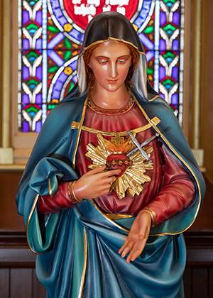 Alcove mary statue art mass card for the living