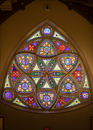 Stained glass art mass card for the deceased