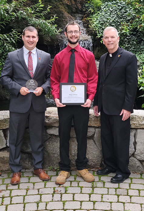 Eric Grego, King’s College Associate Director of Admissions and Transfer; Bradley Meyers ’22, King’s College transfer student; Rev. Thomas P. Looney, C.S.C., President of King’s College