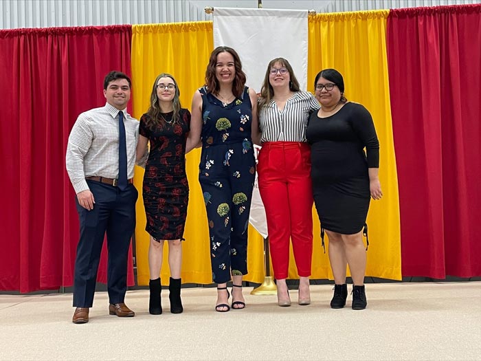 Chemistry students, from left: Devon Shapiro, Jessica Kranick, Teagan Campbell, Rebekka Ricca, and Bailys Manuel. 