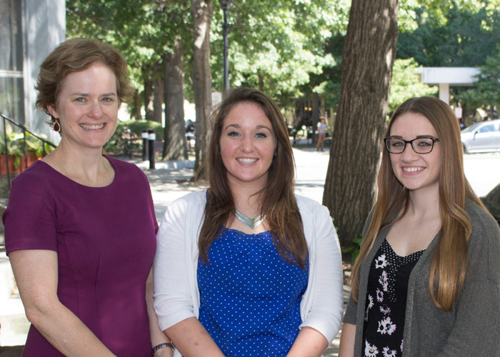 Pictured, from left, is Margaret Kowalsky, director of the King’s Office of Study Abroad; and student ambassadors Elizabeth Novak and Megan McGowan.
