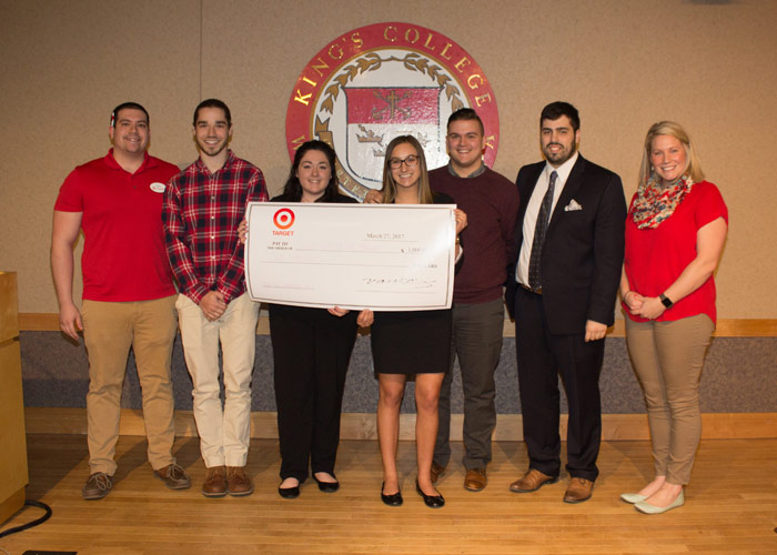 Pictured are Target Store Team Leaders David Cipriani (far left) and Jocelyn Hinkley (far right) and members of the first place team, from left, Giacomo Dinicola, Erika Martyn, Jenna Trentalange, Coby Thomas, and Joshua Kepfinger.