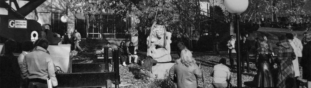 The Leo the Lion statue is erected outside the Mulligan building